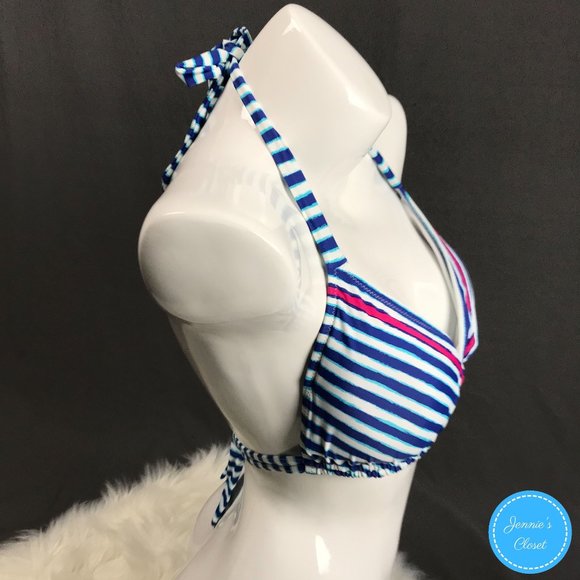 Profile Blush Gottex Navy Stripe Halter Bikini Top - Picture 8 of 16